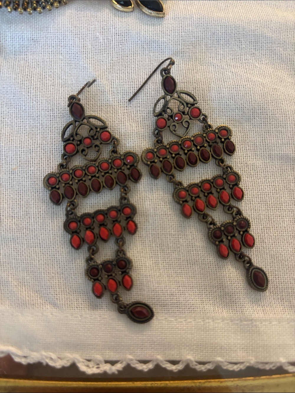 Vintage-Inspired Red Chandelier Drop Earrings — Women Jewelry